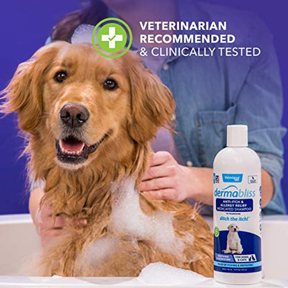 Vetnique Labs Dermabliss Dog Allergy and Itch Relief, Skin and Coat Health Supplements and Grooming Supplies with Omega 3-6-9, Biotin - Ditch The Itch (Itch Relief, 16oz Shampoo)