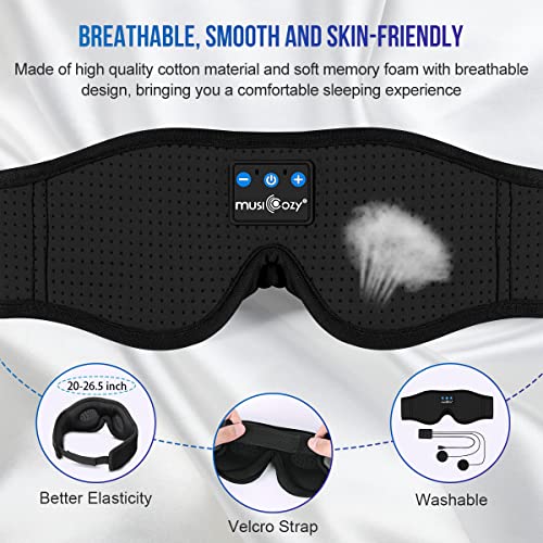 MUSICOZY Sleep Headphones Bluetooth 5.2 Headband Sleeping Headphones, Wireless Headband Headphones Eye Mask Sleep Earbuds for Side Sleeper with HD Speakers Cool Tech Gadgets Unique Holiday Gifts