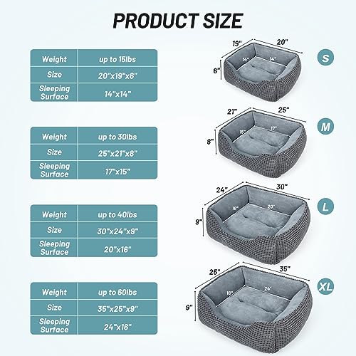 MIXJOY Dog Bed for Large Medium Small Dogs, Rectangle Washable Sleeping Orthopedic Pet Sofa Bed, Soft Calming Cat/Puppy Beds for Indoor Cats, Anti-Slip Bottom with Multiple Size (20'', Grey)