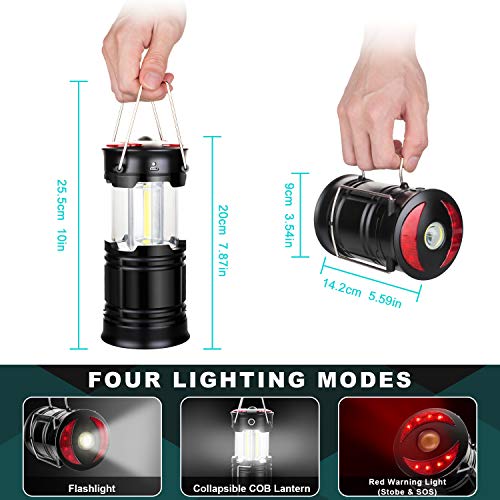 2 Pack Camping Lanterns Camping Accessories USB Rechargeable and Battery Powered 2-in-1 LED Lanterns, Hurricane Lights with Flashlight and Magnet Base for Camping, Hurricane, Hiking, Emergency, Outage