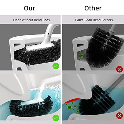 Toilet Bowl Brush Holder Set: Bathroom Deep Cleaning Toilet Cleaner Scrubber Under Rim with Curved Bristle for Dead Corner Clean - Hidden Modern Rv Toilet Decorative Accessories with Caddy - White