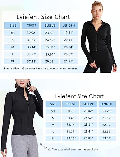 Lviefent Womens Lightweight Full Zip Running Track Jacket Workout Slim Fit Yoga Sportwear with Thumb Holes (Black, Small)