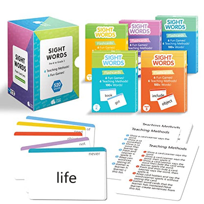 TAOZI&LIZHI Flash Cards - 520 Sight Words for Preschool (Pre K), Kindergarten, 1st, 2nd, 3rd Grade, Educational Alphabet Phonics Learning English Beginners Autism Talking, Dolch Fry Word List Games