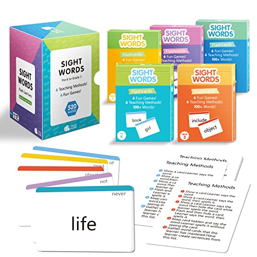 TAOZI&LIZHI Flash Cards - 520 Sight Words for Preschool (Pre K), Kindergarten, 1st, 2nd, 3rd Grade, Educational Alphabet Phonics Learning English Beginners Autism Talking, Dolch Fry Word List Games