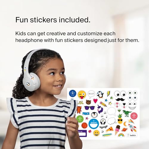 Belkin SoundForm Mini - Wireless Bluetooth Headphones for Kids with Built in Microphone - On-Ear Bluetooth Earphones for iPhone, iPad, Fire Tablet & More - White