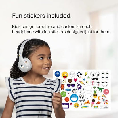 Belkin SoundForm Mini - Wireless Bluetooth Headphones for Kids with Built in Microphone - On-Ear Bluetooth Earphones for iPhone, iPad, Fire Tablet & More - White