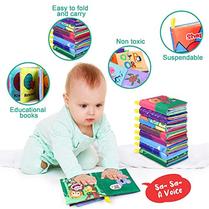 Baby Bath Books, Nontoxic Fabric Soft Baby Cloth Books, Early Education Toys, Waterproof Baby Books for Toddler, Infants Perfect Shower Toys, Kids Bath Toys Birthday Gift (Pack of 8)