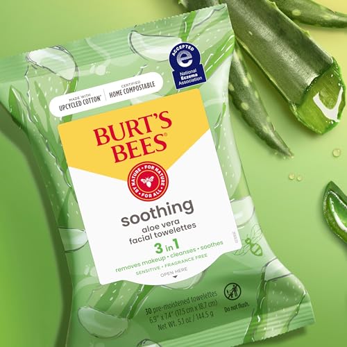 Burt's Bees Face Wipes, Makeup Remover Facial Cleansing Towelettes for Sensitive Skin, Hydrating with Aloe Vera, 30 Count (Pack of 3)