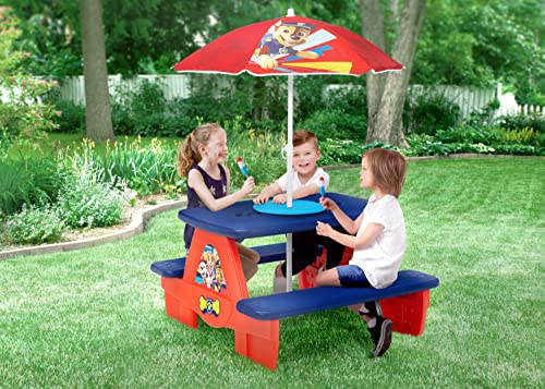 Delta Children 4 Seat Activity Picnic Table with Umbrella and Lego Compatible Tabletop, PAW Patrol