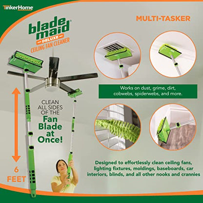 Blade Maid Deluxe Ceiling Fan Cleaner- Dust Cleaning Tool with 6 Foot Extendable Pole, Cleaning Head, Reusable Fiber Duster, & Flexible Dusting Brush