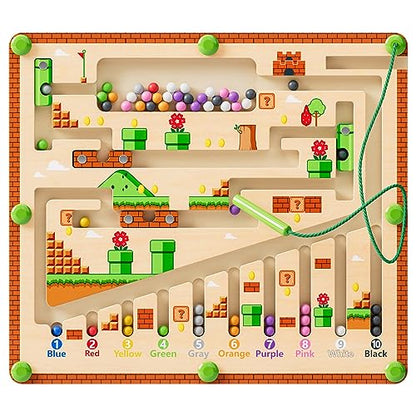 Magnetic Color and Number Maze, Montessori Toys for 3+ Year Old, Wooden Puzzle Activity Board, Learning Educational Counting Matching Toys for Toddlers and Kids Boys Girls Preschoolers 3 4 5 Years Old