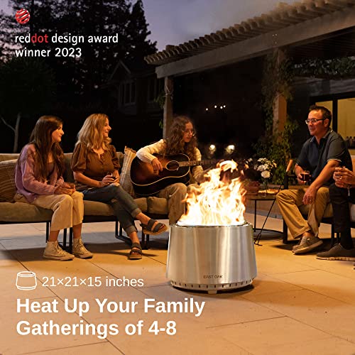 EAST OAK Fire Pit Smokeless 21'' Firepits for Outside Patio, 304 Stainless Steel Wood Burning Fireplaces, Portable Outdoor Bonfire Pit with Poker, Stand & Removable Ash Pan for Camping, Chisel Steel