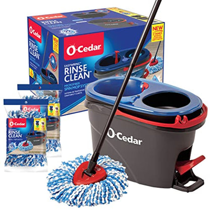 O-Cedar EasyWring RinseClean Microfiber Spin Mop & Bucket Floor Cleaning System with 2 Extra Refills