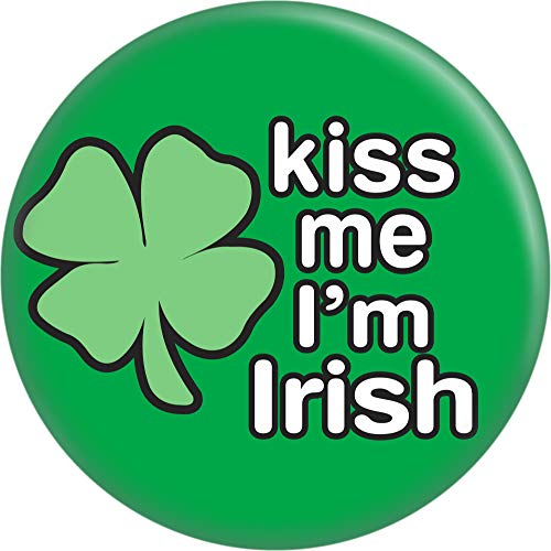 Kiss Me I'm Irish - White on Green with 4 Leaf Clover - 1.25" Round Button