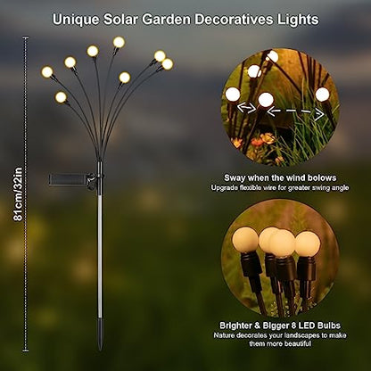 ASMAD Solar Garden Lights, 2 Pack 16 LEDs Solar Outdoor Lights, Firefly Lights for Patio Pathway Outdoor Decor, Big Bulb Base&Vary in Lenth, Warm White