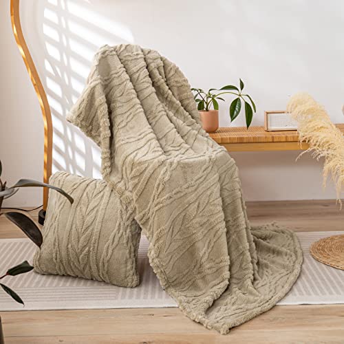 YUSOKI Sherpa Fleece Throw Blanket(Without Pillows)-3D Stylish Design Super Soft Fuzzy Cozy Warm Blanket Thick Plush Fluffy Furry Blankets for Women Couch Bed Sofa Chair Men Boys Gift(Tan,50"x65")