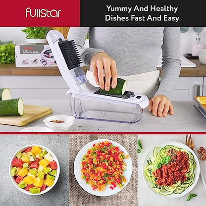 Fullstar Vegetable Chopper - Spiralizer Vegetable Slicer - Onion Chopper with Container - Pro Food Chopper -  Slicer Dicer Cutter - (2 in 1, White)