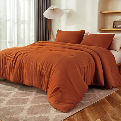 Litanika Comforter King Size Bed Set Burnt Orange, 3 Pieces Terracotta Boho Lightweight Fluffy Solid Bedding Comforter Set, Rust All Season (104x90In Comforter & 2 Pillowcases)