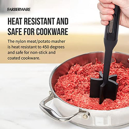 Farberware 5211438 Professional Heat Resistant Nylon Meat and Potato Masher, Safe for Non-Stick Cookware, 10-Inch, Black