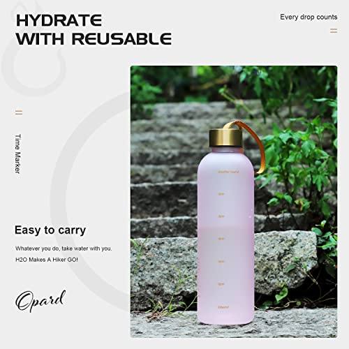 Opard 27oz Water Bottles with Times to Drink - Reusable Motivational Water Bottle with Time Marker and Strap - BPA Free Frosted Plastic - Gym, Sports, Travel (800ml)