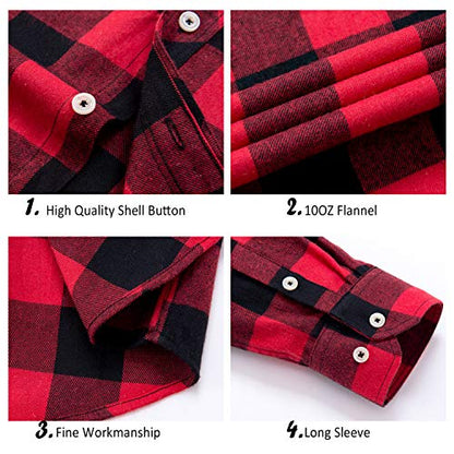 Alimens & Gentle Men's Button Down Regular Fit Long Sleeve Plaid Flannel Casual Shirts Color: Red, Size: XXXX-Large