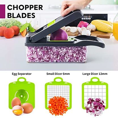 Vegetable Chopper, Pro Onion Chopper, Multifunctional 13 in 1 Food Chopper, Kitchen Vegetable Slicer Dicer Cutter,Veggie Chopper With 8 Blades,Carrot and Garlic Chopper With Container