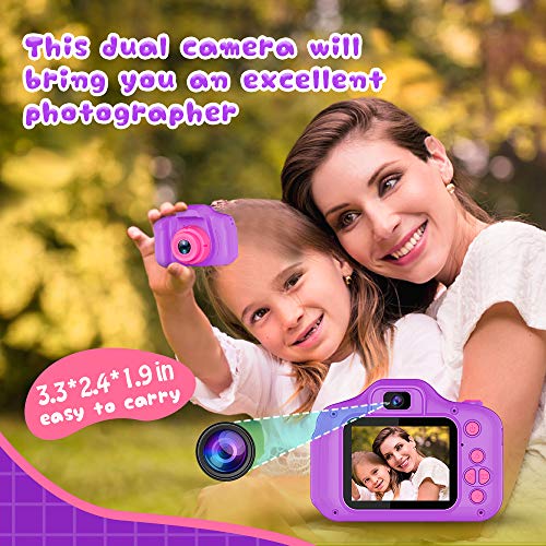 Seckton Upgrade Kids Selfie Camera, Christmas Birthday Gifts for Girls Age 3-9, HD Digital Video Cameras for Toddler, Portable Toy for 3 4 5 6 7 8 Year Old Girl with 32GB SD Card-Purple