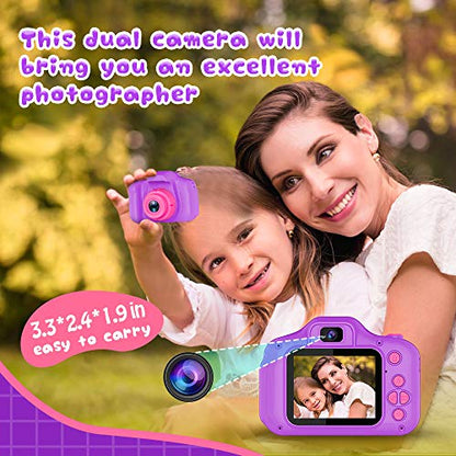 Seckton Upgrade Kids Selfie Camera, Christmas Birthday Gifts for Girls Age 3-9, HD Digital Video Cameras for Toddler, Portable Toy for 3 4 5 6 7 8 Year Old Girl with 32GB SD Card-Purple