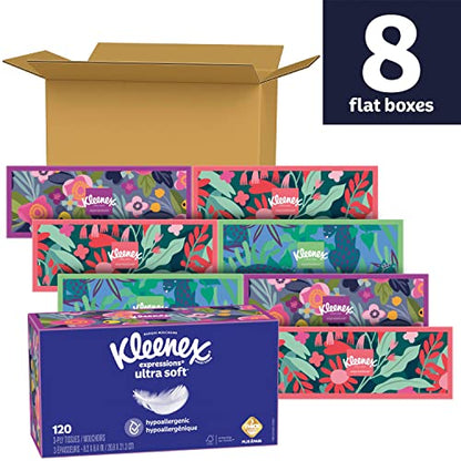 Kleenex Expressions Ultra Soft Facial Tissues, 120 Count (Pack of 8), 3-Ply, Packaging May Vary