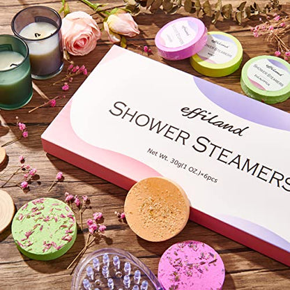 Effiland Aromatherapy Shower Steamers Father's Day Gifts,Soap Holder Set, 6-Pack Shower Bombs,Gift for Women,Relaxing Self Care