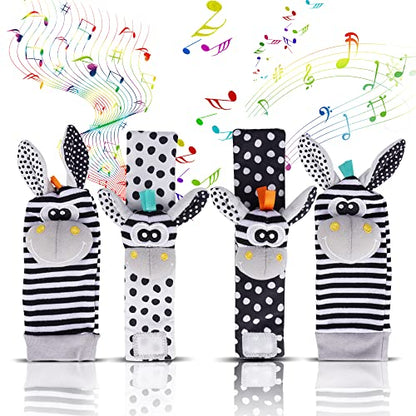 Avos-Deals-Global Baby Rattle Socks Wrist Strap Rattles Set, Cute Baby Animal Development Toy Gift for Newborn Babies, Black and White Foot Finder Sensory Set…