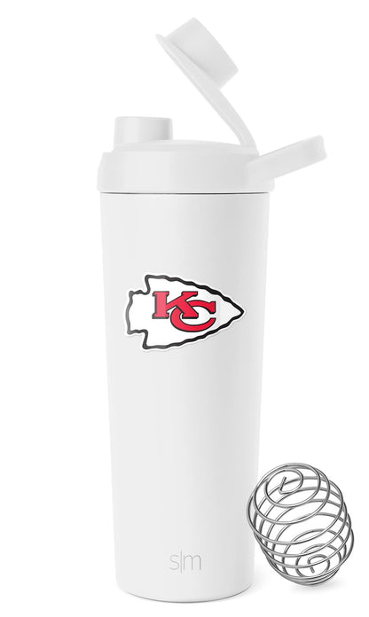 Simple Modern Officially Licensed NFL Kansas City Chiefs Stainless Steel Shaker Bottle with Ball 24oz | Metal Insulated Cup Protein Mixes Shakes Pre Workout | Rally Collection | Kansas City Chiefs