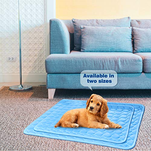 MeiLiMiYu Washable Dog Cooling Mat Ice Silk Pet Self Cooling Pad Blanket (28x22 in, Blue)