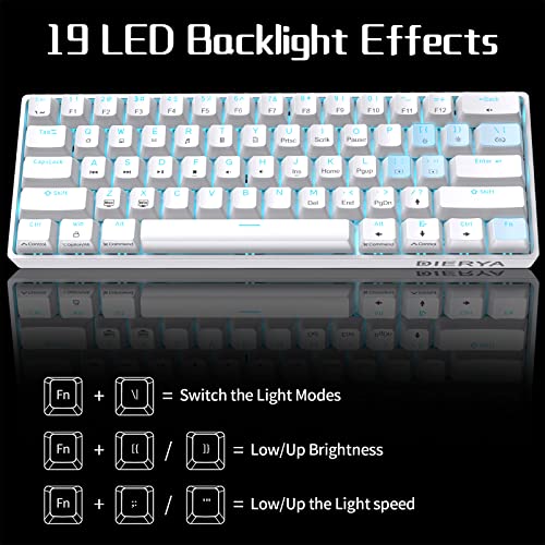 DIERYA 60% Mechanical Keyboard, DK61se Wired Gaming Keyboard with Brown Switches, LED Backlit Ultra-Compact 61 Keys Mini Office Keyboard for Windows Laptop PC Gamer Typist（White）
