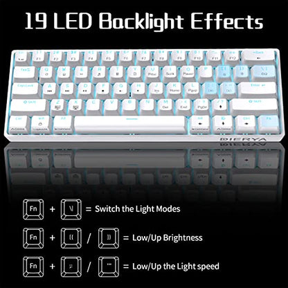 DIERYA 60% Mechanical Keyboard, DK61se Wired Gaming Keyboard with Brown Switches, LED Backlit Ultra-Compact 61 Keys Mini Office Keyboard for Windows Laptop PC Gamer Typist（White）