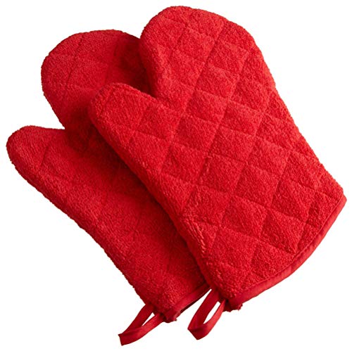 DII Basic Terry Collection 100% Cotton Quilted, Oven Mitt, Red, 2 Piece