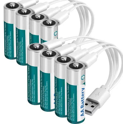 Fitinoch 8 Pack Rechargeable 1.5V Lithium AA Batteries with 4 in 1 USB C Charging Cable, Double A Size Battery 2600mWh for Blink Camera