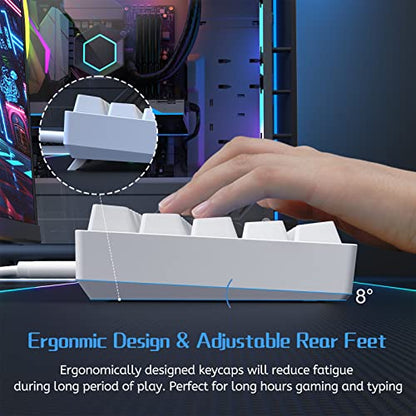 DIERYA 60% Mechanical Keyboard, DK61se Wired Gaming Keyboard with Brown Switches, LED Backlit Ultra-Compact 61 Keys Mini Office Keyboard for Windows Laptop PC Gamer Typist（White）