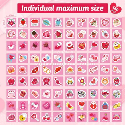 OHOME Valentines Stickers - 180 PCS Valentines Day Stickers for Kids Classroom School -Vinyl Heart Stickers - Valentines Crafts for Kids - Valentines Gifts Treats Decor Cards Scrapbooking Party Favors