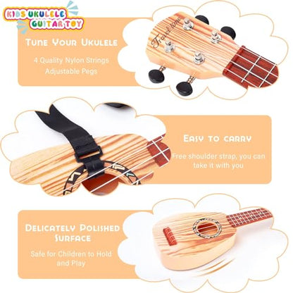 17 Inch Kids Ukulele Guitar Toy 4 Strings Mini Children Musical Instruments Educational Learning Toy for Toddler Beginner Keep Tone Anti-Impact Can Play with Picks/Strap/Primary Tutorial