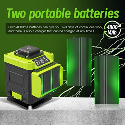 Susbie Laser Level -3x360° Cross Line Laser for Construction and Picture Hanging-12 Green Lasers with Self-leveling-Level Tool with 10000 mAh Rechargeable Battery