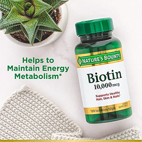 Nature’s Bounty Biotin, Supports Healthy Hair, Skin and Nails, 10,000 mcg, Rapid Release Softgels, 120 Ct