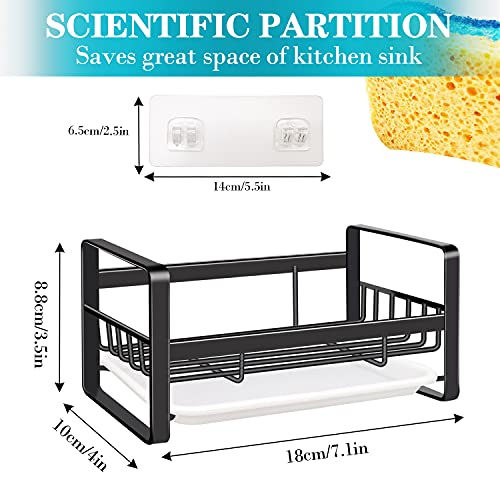 VANTEN Kitchen Sink Caddy Sponge Holder Sink Organizer, Sink Tray Drainer Rack, Soap Dish Dispenser Brush Holder Storage Accessories -Countertop or Adhesive