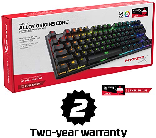 HyperX Alloy Origins Core - Tenkeyless Mechanical Gaming Keyboard, Software Controlled Light & Macro Customization, Compact Form Factor, RGB LED Backlit, Linear HyperX Red Switch,Black