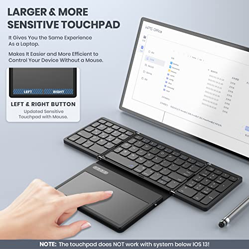 GEODMAER Foldable Bluetooth Keyboard, Portable Full Size Folding Keyboard with Large Touchpad, Numeric Keypad, PU Leather, Wireless Travel Keyboard for Windows iOS Android Mac (Sync up to 3 Devices)