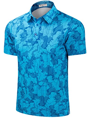 Derminpro Men's Camouflage Polo Shirts Short Sleeve Quick Dry Collared Golf Shirts Blue Camo Medium