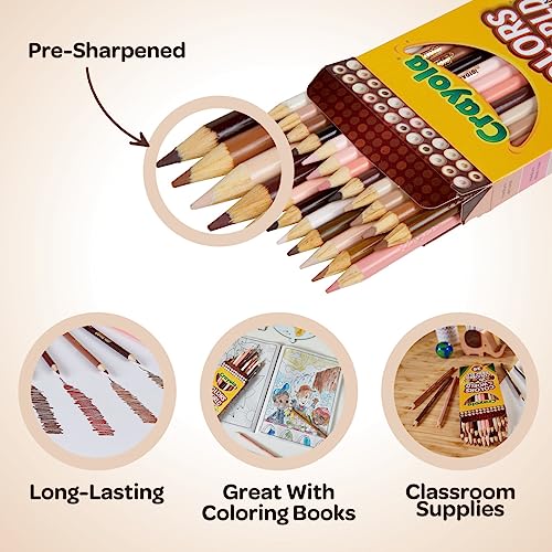 Crayola Colored Pencils 24 Pack, Colors of the World, Skin Tone Colored Pencils, 24 Colors