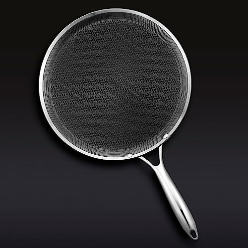 HexClad 12 Inch Hybrid Nonstick Griddle Pan, Dishwasher and Oven Friendly, Compatible with All Cooktops