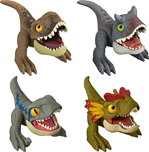 Jurassic World Dominion Uncaged Wild Pop Ups Dinosaur Toys, 4 Pack Collectible Figures, Manually Activated