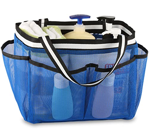 Ocim XL Mesh Shower Caddy Tote Bag - Large Portable Shower Caddy Basket for Dorm College Gym Camping Bathroom - Blue